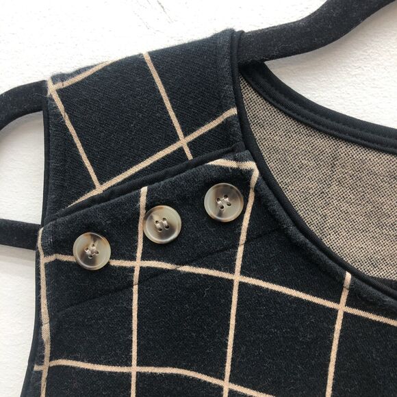 Ann Taylor Sleeveless Top Womens Small Black Tan Windowpane Grid Button Detail - Picture 5 of 10